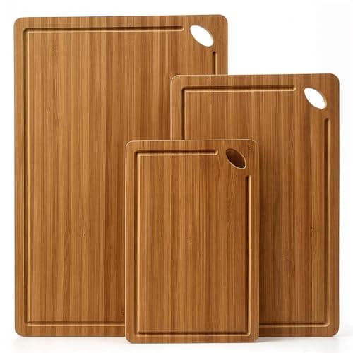 3 Pcs Best Safe Bamboo Cutting Boards Set for Kitchen Non Toxic Solid Hard Wood Chopping Board Meat Large Wooden Cutting Board with Juice Groove Bread Cheese Charcuterie Boards Carving Butcher Block