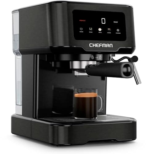 Chefman CraftBrew Espresso Machine, 15-Bar Pump Digital Espresso Maker w/Steam Wand for Latte & Cappuccino, Compact Espresso Coffee Machine w/ 1.5L Removable Water Reservoir - Black
