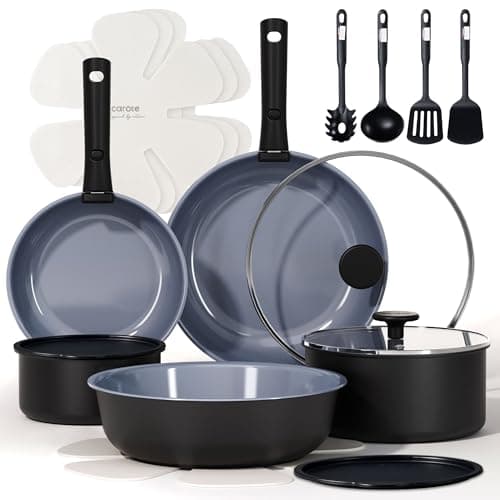 CAROTE 19PCS Ceramic Cookware Sets, Black and Gray, Pots and Pans Set Non Stick Non Toxic, Induction Cookware, Kitchen Cookware Sets, Pots Set for Healthy Cooking