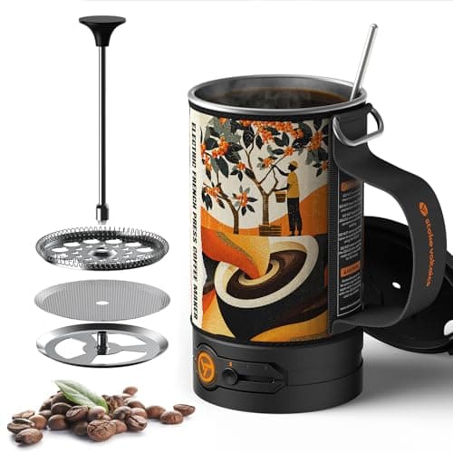 STOKE VOLTAICS Electric French Press Coffee Maker, 120V Boil Water & Press Coffee 2-in-1, Portable Design for Camping, Travel, 6 Minute Brew Ready