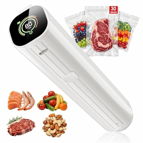 Natupo Compact Vacuum Sealer for Food (Contains 30 Reusable Seal Bags) Featuring LED Pressure Display, Ultimate Suction Power, Handheld Vacuum Sealer Machine, Portable Food Sealer