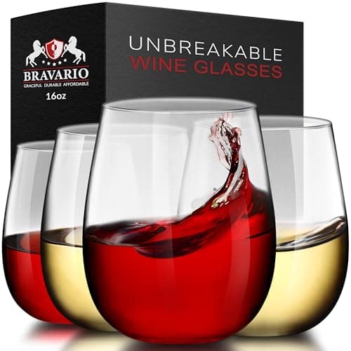 Bravario Unbreakable Stemless Plastic Wine Glasses