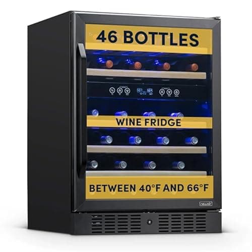 NewAir 24" Dual Zone Wine Fridge for 46 Bottles | Built-In or Freestanding Wine Cooler Refrigerator with Glass Door | Quiet Cooling & Adjustable Shelves for Red and White Wine | Black Stainless Steel