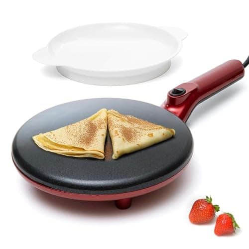 Moss & Stone Electric Crepe Maker 8 Inch, Portable Crepe Maker & Hot Plate Cooktop On/Off Switch, Nonstick Coating, Dual Temperature Setting, Easy To Use For Pancakes, Blintz, Chapati