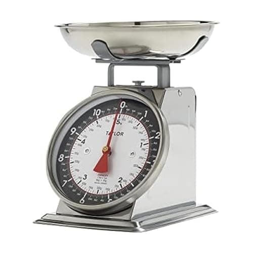 Taylor Mechanical Kitchen Food Scale with Bowl, Weighs Up to 11lbs, Measures in Grams and Ounces, Analog Cooking Scale for Baking, Black and Silver
