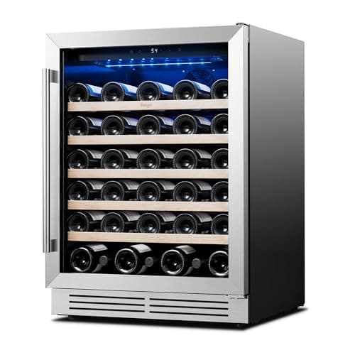Yeego Wine Fridge Cooler - 24 Inch Wine Fridge Hold 52 Bottles, 40-65°F Wine Refrigerator Glass Door, Built in, Freestanding Under Counter Fridge for Beer Soda Drink Home Bar Office(5.12 Cu.ft)