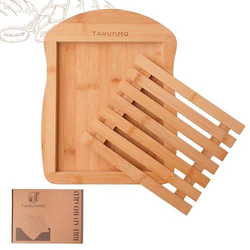 TARUNMO Bamboo Bread Slicer Cutting Board with Crumb Tray - Premium Natural Chopping Board for Sourdough & Homemade Loaves, 13"x10" Easy Clean, Doubles as Serving Tray