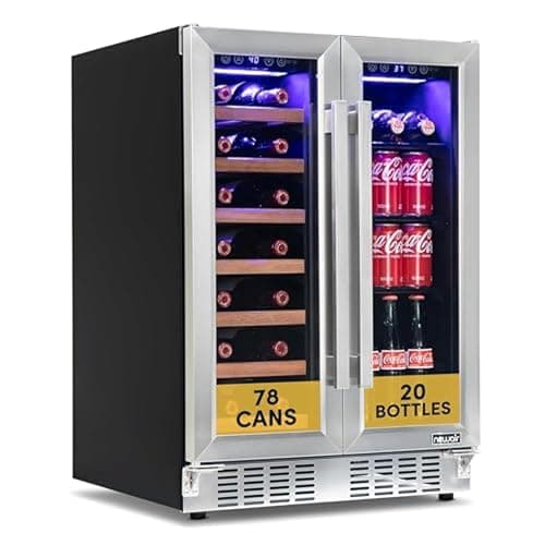 NewAir 24" Dual Zone Beverage Refrigerator & Wine Cooler for 20 Bottles & 78 Cans | Freestanding or Built-In Under Counter Mini Fridge for Beer, Wine and Soda | Stainless Steel