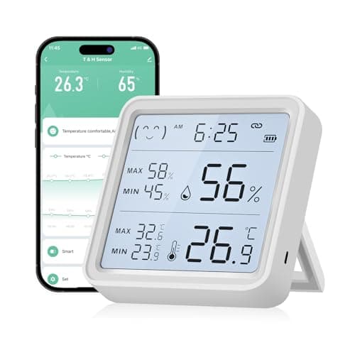 eMylo WiFi Thermometer Hygrometer, Wireless Indoor Humidity Monitor for Room, Smart Temperature Sensor with App Control, Large LCD Display with Light, Notification Alerts, Free Data Storage Export