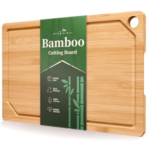 Kitsure Bamboo Cutting Board - Multi-Sizes Wooden Cutting Boards for Kitchen, Convenient Kitchen Essentials with Deep Juice Grooves, Cutting Board for Chopping & Serving, Large, Natural