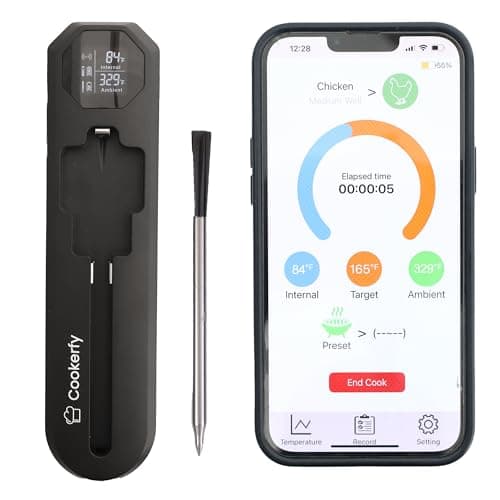 Cookerfy Meat Thermometer Digital Wireless –IP67 Waterproof, 48h Battery Life, Grill Thermometers with 820ft Range, Rechargeable Probe, Bluetooth Wireless Meat Thermometer for BBQ, Smoker, Oven