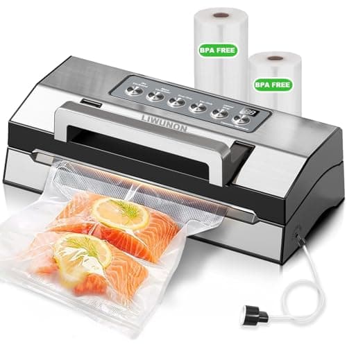 Upgraded Precision Fast-Vacuum Sealer, LIWUNON Commercial Full Automatic Food Vacuum Sealer Machine, Double Heat Seal, Built-in Cutter&Bag Storage, Powerful Food Vacuum Saver, 2 Bag Rolls&hose