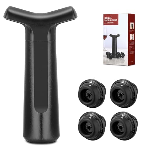 ONANNOS Wine Stopper, Wine Saver Vacuum Pump with 4 Reusable Stoppers, Wine Bottle Preserver & Sealer Keeps Fresh Longer, Ergonomic Handle, ideal Gift