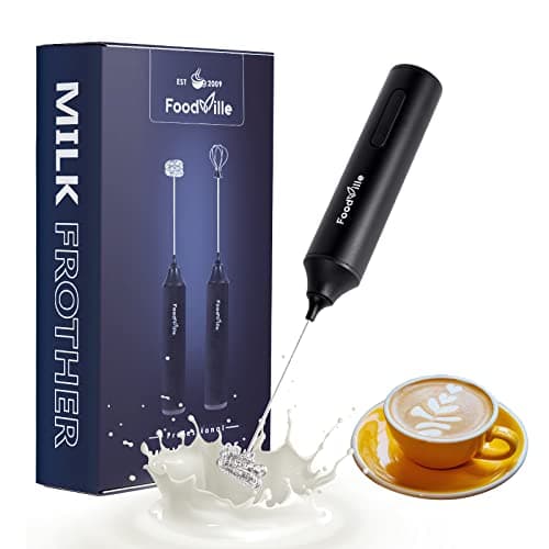 FoodVille MF05 Rechargeable Milk Frother USB Charging Handheld Foam Maker with Stainless Balloon Whisk for Cappuccino, Latte, Bulletproof Coffee, Keto Diet, Protein Powder, Matcha (Black)