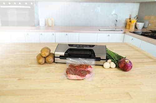 Nesco FreshLock Pro VS-15 Stainless Steel Vacuum Sealer, moist and dry seal, roll storage, 120 watts, with bags and rolls, simple and easy to use
