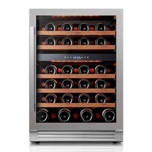 Ca'Lefort Wine Fridge & Cooler - 24 Inch 52 Bottle Wine Cooler Refrigerator, 40-65°F Dual Zone Wine Refrigerator Glass Door, 3 LED Built-in or Freestanding Fridge for Home/Bar/Kitchen (5.65 cu.ft)