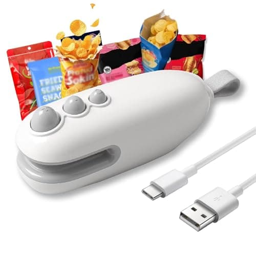Aebveicc Mini Bag Sealer,2 in 1 Heat Sealer with Cutter and Magnet,Portable Resealer Machine for Chip,Handheld Sealer for Plastic Bags Snack,Rechargeable,White