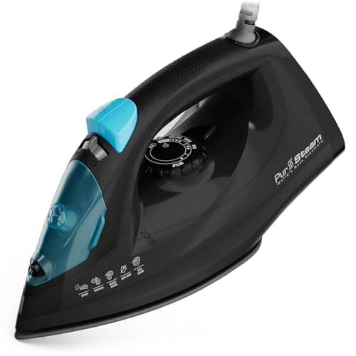 PurSteam Professional 1250W Steam Iron | Powerful Steamer with Burst of Steam & Spray | Non-Stick Soleplate, Easy Temperature Control & Auto Shut-Off