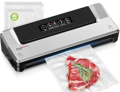 Bonsenkitchen Vacuum Sealer Machine with 40 Bags | Compact Food Sealer for Kitchen Storage & Meal Prep | Multiple Modes | External Vacuum System, Silver