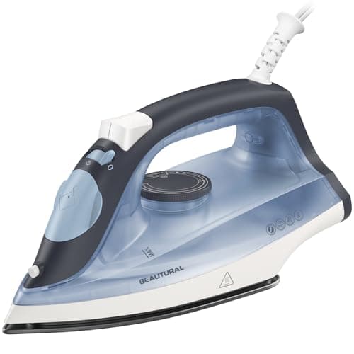 BEAUTURAL Compact Steam Iron for Clothes, Non-Stick Soleplate, Burst of Steam, Spray Mist, Self-Cleaning, Anti-Calcium, Anti-Drip, Easy Temperature Control, Light Weight, 1200 Watts