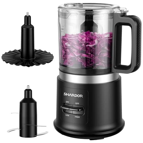Food Chopper, 4 Cup Mini and Fast Food Processor, Electric Meat Grinder with 2 Speed, 4 Stainless Steel Blades, and Whisk, 400W Power for Chopping, Mixing, Emulsifying, Puree and Whisking, BPA-Free