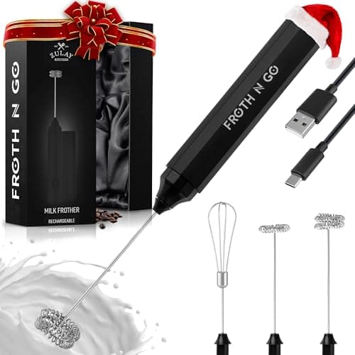 Zulay Froth N Go Milk Frother – Rechargeable 3-in-1 Handheld Frother Wand with Travel Case