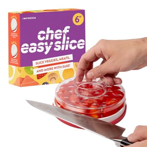 IMPRESA Easy Slice 6-in-1 Food Prep Tool - Rapid Grape & Tomato Slicer - Versatile Veggie Chopper & Strawberry Cutter - One-Handed Bagel Slicer & Chicken Breast Slicing Tool - 6 in, White