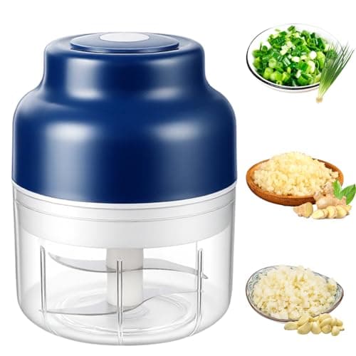 Electric Garlic Chopper,Mini Portable Veggie Choppers,USB Rechargeable,250ml Portable Electric Mini Food Chopper for Garlic,Onion,Ginger,Chilli,Fruit,etc(Blue)