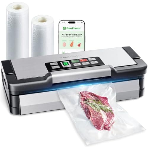 95kPa Vacuum Sealer Machine with AquaLock Technology, for Moist Seals, 2X Seal & 130W, Fully Automatic Food Sealer, Built-In Cutter, Bag Storage & Hose, Precision Sealing, 2 Bag Rolls,Stainless Steel
