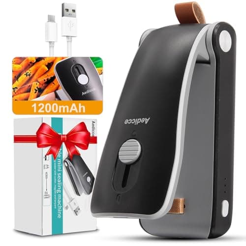 Mini Bag Sealer, USB Rechargeable Chip Bag Sealer Heat Seal, 2 in 1 Bag Sealer Heat Seal with Cutter, Portable Bag Resealer for Plastic Bags Snacks & Food Storage(Black)