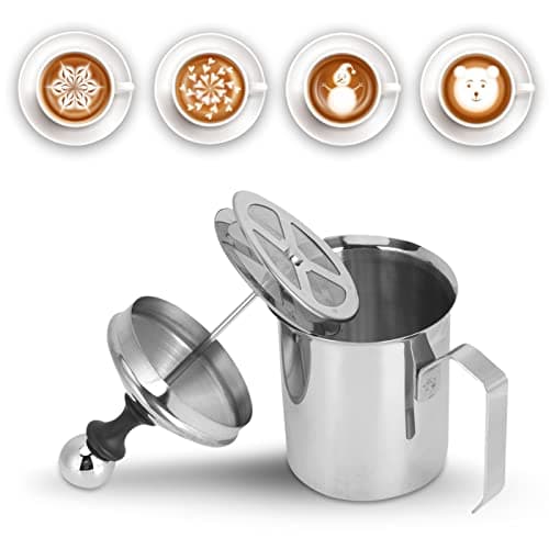 Manual Milk Frother, 14oz/400ml Stainless Steel Milk Foam Maker with Double Mesh Screen Handheld Frothing Pitcher Foamer for Coffee, Latte, Cappuccino, Frappe, Matcha, Hot Chocolate
