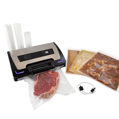 Nesco Premium Vacuum Sealer Kit featuring LiquidLock™, Includes large variety of Bags and Rolls VS-22LB, Built-in Canister Sealing Function