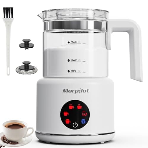 Large Electric Milk Frother and Steamer, 16.9oz/500ml Milk Steamer and Frother for Latte or Hot Chocolate, Dishwasher Safe, BPA Free, 6 Functions, Enjoy Perfect Milk Froth in 2 Min (White-Glass)