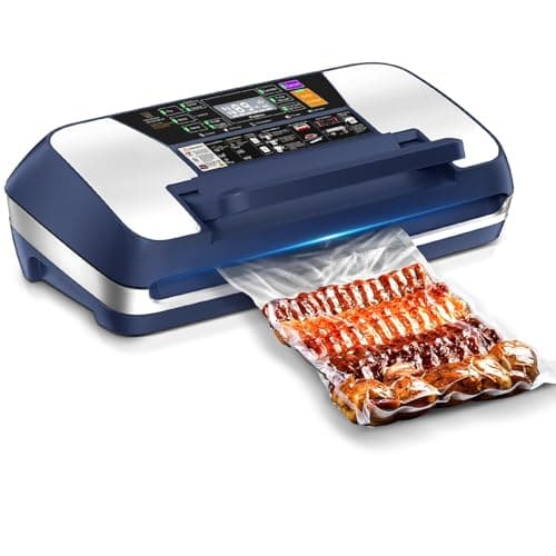 95kpa Vacuum Sealer Machine, Commercial Full Automatic Food Sealer, Vacuum Sealer for Food with Cutter, 10 Pre-cut Bags & Bag Rolls and Accessory Hose, Fully Starter Kits, Blue