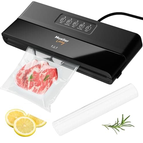 MuellerLiving Vacuum Sealer Machine, Compact Vacuum Sealer Kit with Bags/Roll, LED Light Indicators, Preserve, Marinate, Sous Vide, Black
