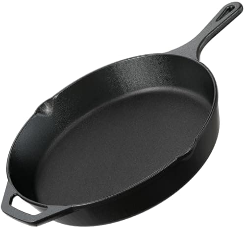 Utopia Kitchen Cast Iron Skillets 12 Inch, Chef's Pan, Pre-Seasoned Frying Pan, Stovetop, Oven, Campfire and Grill Large Skillet, Even Heat Distribution Multipurpose Cast Iron Pan - Black