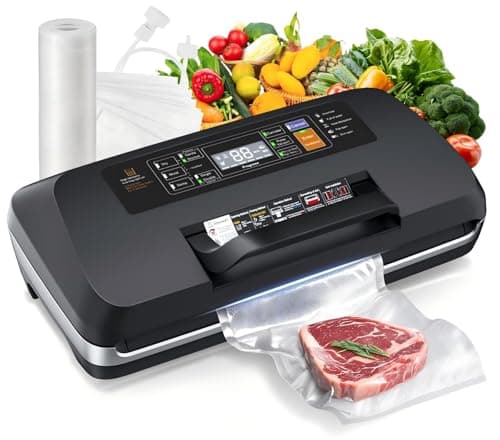 95kpa Vacuum Sealer Machine, Updated 2025 Commercial Fully Automatic Food Sealer, 10-in-1Functions & Powerful Sealing System with Double Heat Seal, Easy-Lock Handle, Built-inCutter and Bag Storage