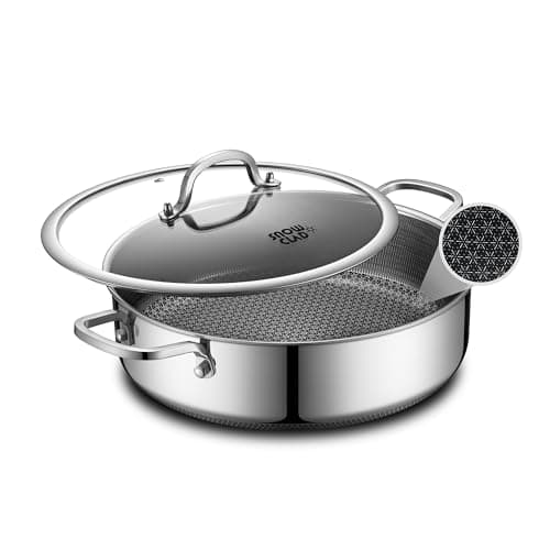 Saute Pan,Hybrid Non Stick 5 Quart Everyday Braiser pan,Chicken Fryer, PFOA Free Cookware,12 inch Deep Frying Pans with Lid,Dishwasher and Oven Safe,Works on Induction,Ceramic and Gas Cooktops