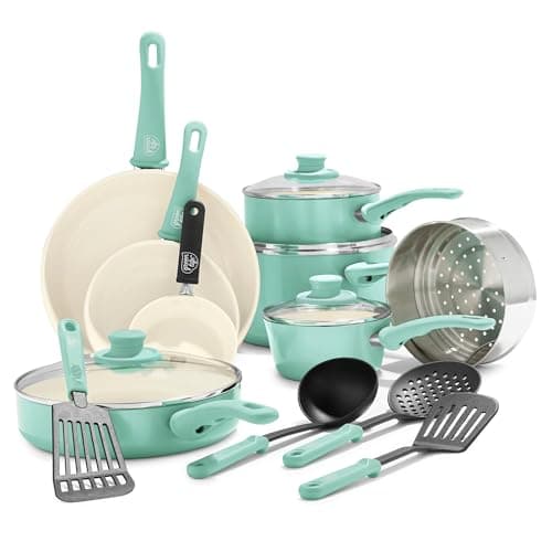 GreenLife Soft Grip 16 Piece Cookware Set, Non-Toxic PFAS-Free Ceramic Nonstick