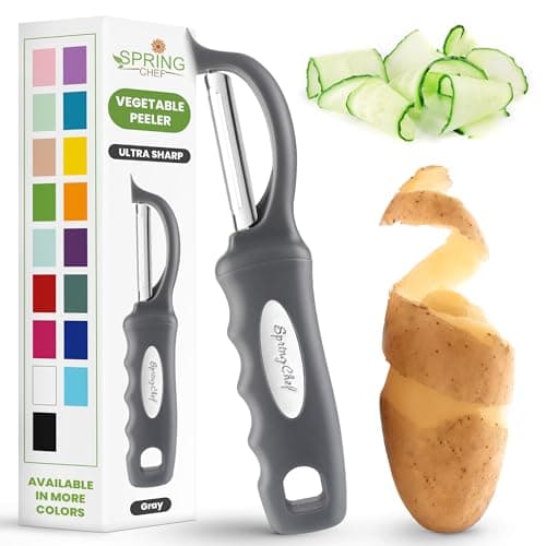 Spring Chef Premium Swivel Vegetable Peeler, Comfortable Handle and Ultra Sharp Stainless Steel Blades - Perfect Kitchen Peeler For Veggie, Fruit, Potato, Carrot, Apple - Gray