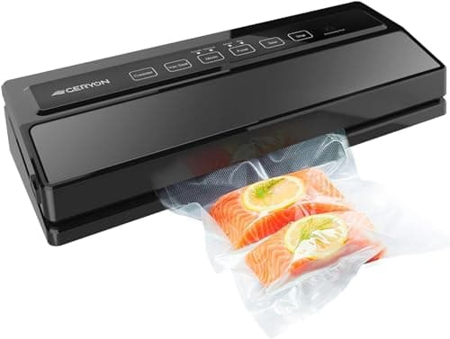 GERYON Vacuum Sealer Machine, Food Vacuum Sealer with Powerful Suction | Slim Design | Easy to Use | Led Indicator Lights for Sous Vide, Meal Prep, w/Starter Kits for Vacuum Seal Container (Black)