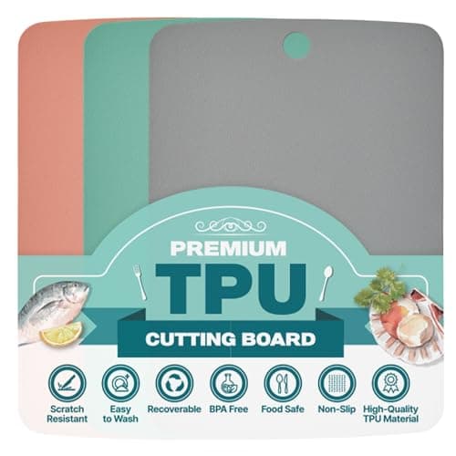 Firgi TPU Silicone Cutting Board Set of 3, BPA-Free Non-Slip Flexible Cutting Mats for Kitchen, Food Grade Silicone Chopping Boards - Dishwasher Safe Kitchen Essentials - 9" x 12"