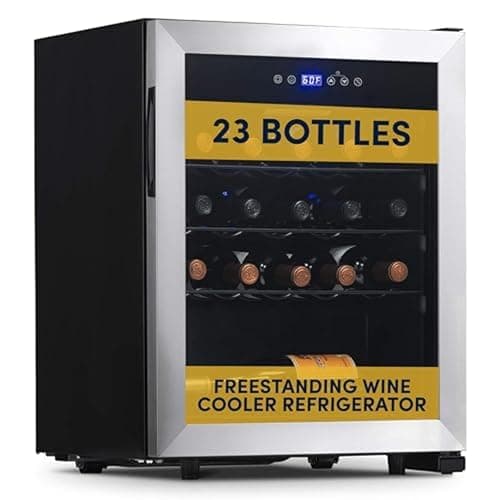 NewAir 19" Wine Fridge for 23 Bottles | Freestanding Wine Cooler Refrigerator with Glass Door | Quiet Compressor Cooling & Digital Thermostat | Stainless Steel