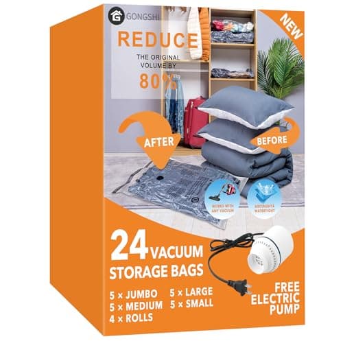 GONGSHI Vacuum Storage Bags, Space Saver Seal Bags For Clothing, Blankets, Comforters, Pillows, Clothes Storage,Travel Luggage,24 Combo-EPUMP