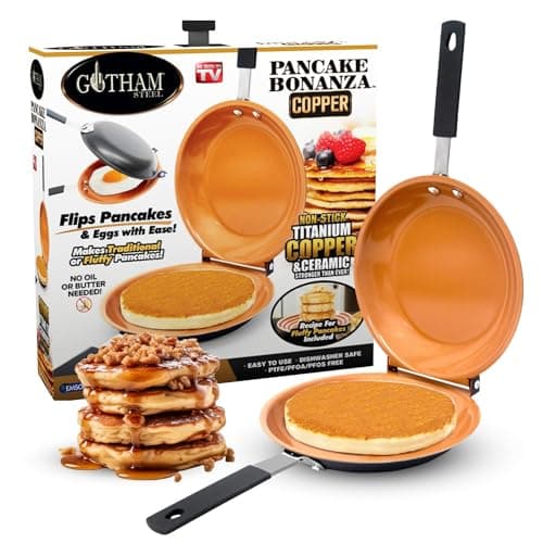 Gotham Steel Double Sided Pan, The Perfect Pancake Maker – Ceramic Nonstick Copper Easy to Flip Pancake Griddle for Fluffy Pancakes, Omelette Maker, Frittata Maker & More! Dishwasher Safe