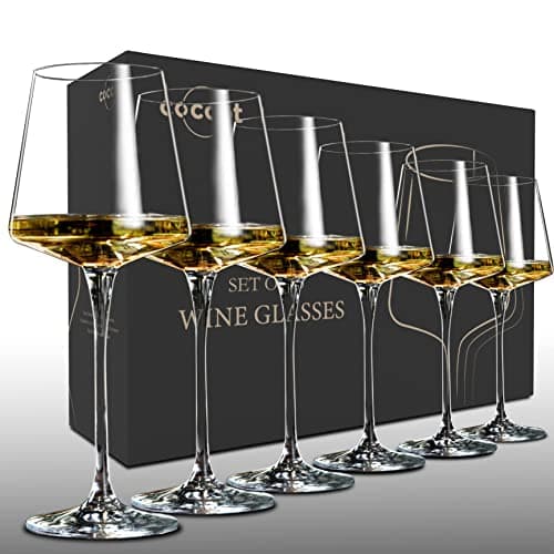 coccot Wine Glasses Set of 6,Crystal White Wine Glasses,Red Wine Glass Set, Wine Glasses Long stem,Clear Lead-Free Premium Blown Glassware (18.5oz,6 pack)