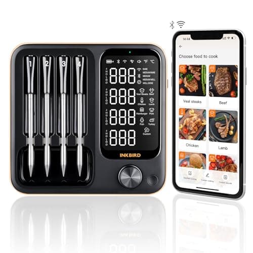 Wireless Meat Thermometer with 4 Probes, INKBIRD WiFi Meat Thermometer Digital Wireless for Rotisserie Grill Oven