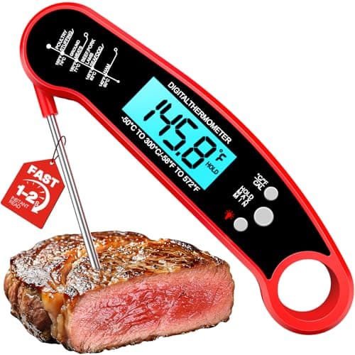 Meat Thermometer Digital - Instant Read Food Thermometer for Cooking Grilling, Candy, Air Fryer, Griddle Probe Kitchen Gadgets Essentials BBQ Accessories, Valentines Day Gifts for Him Her, Red