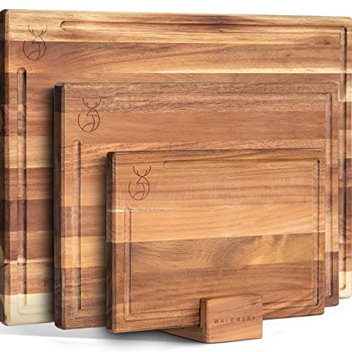 WALDWERK Cutting Board Set (15.75 x 12 / 13 x 9.5 / 10 x 7 in) out of Solid Acacia Wood - 0,8 in Thick Cutting Boards for Kitchen - Wood Cutting Boards - Wooden Chopping Boards for Kitchen