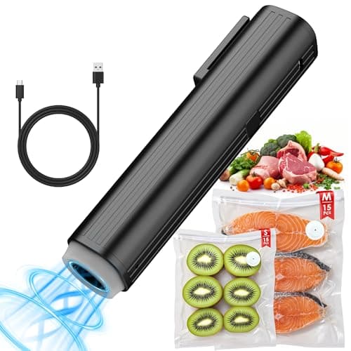 Elxis Vacuum Sealer, Portable handheld Vacuum Sealer + 30 Reusable Vacuum Bags, Portable Food Sealer, With LED pressure display, 2-Speed Pressure Control (60/80 Kpa)